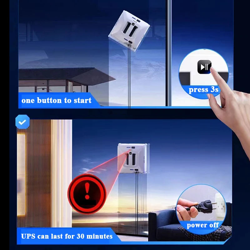Robotic Window Cleaner Dual Water Spray Automatic High Suction Anti-falling For Window Washing Glass Outside APP Remote Control