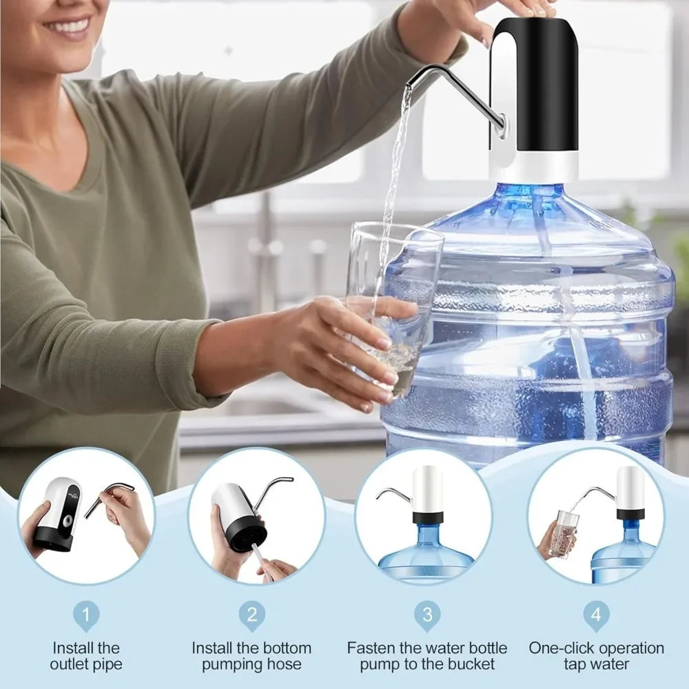 USB Rechargeable Water Bottle Pump 5 Gallon Water Bottle Dispenser Camping Portable Electric Water Dispenser Reusable
