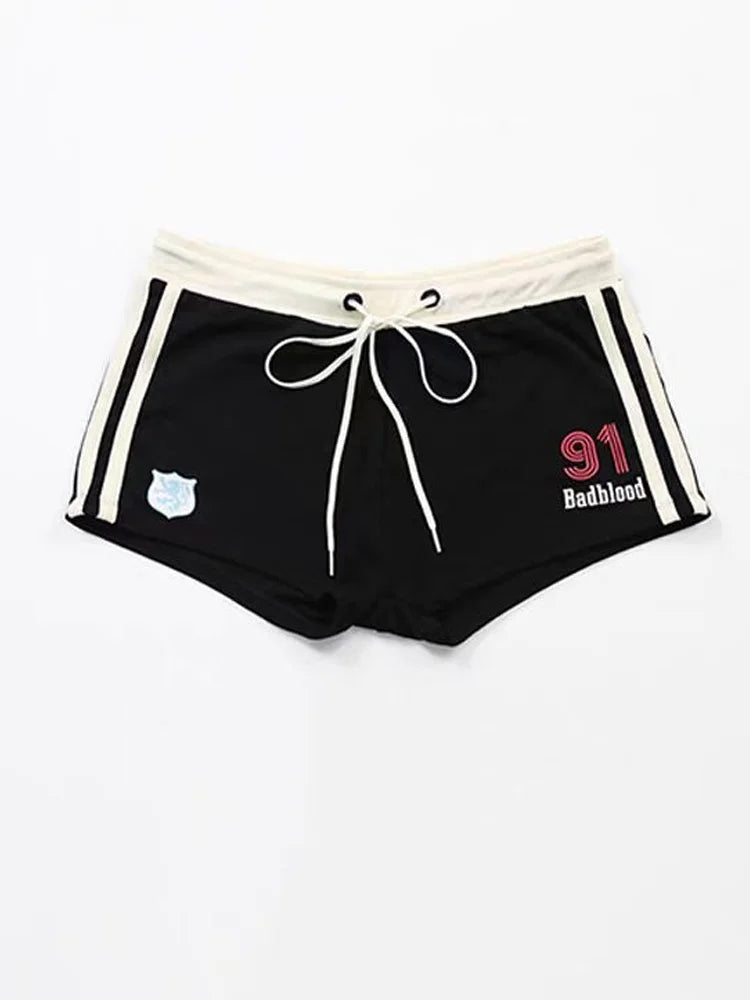 Casual Spicy Girl Striped Printed Drawstring Loose Shorts for Women, Korean Casual Versatile High Waisted Hot Pants for Summer