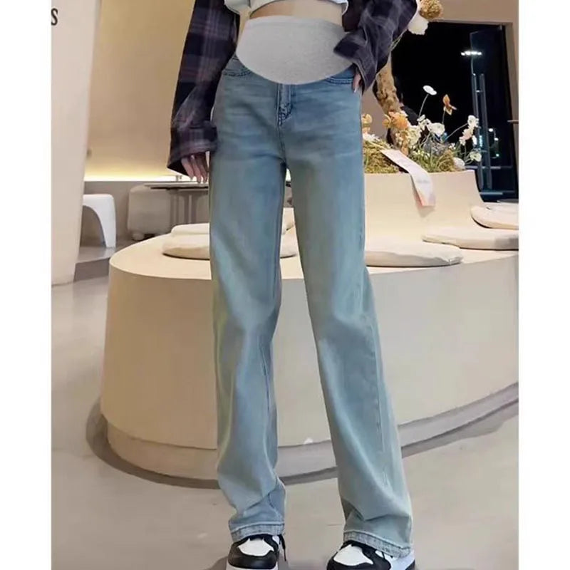 Maternity Pants Spring/Fall Denim Pants Plus Size Wide Leg Pants Outerwear Straight Leg Maternity Pants
