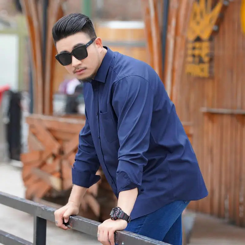 Plus Size 12XL 10XL Men's Shirts Long Sleeves Work Formal Shirt Anti-Wrinkle Classic Business Pocket Tops Male Clothing 90-190KG