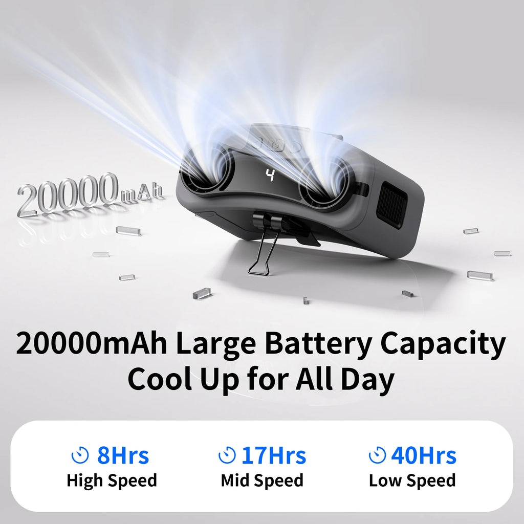Socool 20000mAh Portable Waist Fan Dual Air Outlet 10 Gear Speeds Outdoor Personal Hanging Neck & Belt Clip Fan with Power Bank