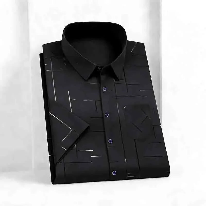 2026 New Men's Silky Short Sleeve Shirt Wrinkle-Resistant Short Sleeve Casual Office Daily Wear