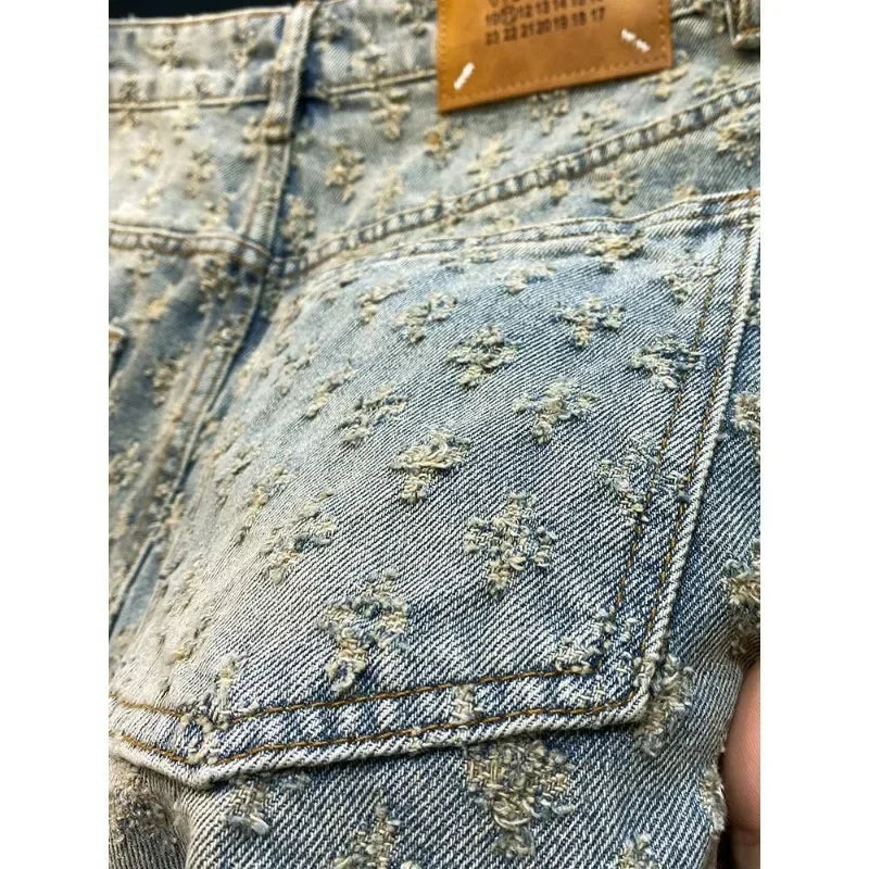 Workwear Pants, Washed Denim Shorts, Men's Denim Shorts, Designer High Street Fashion Loose Fit Fir Straight Leg Men's Shorts