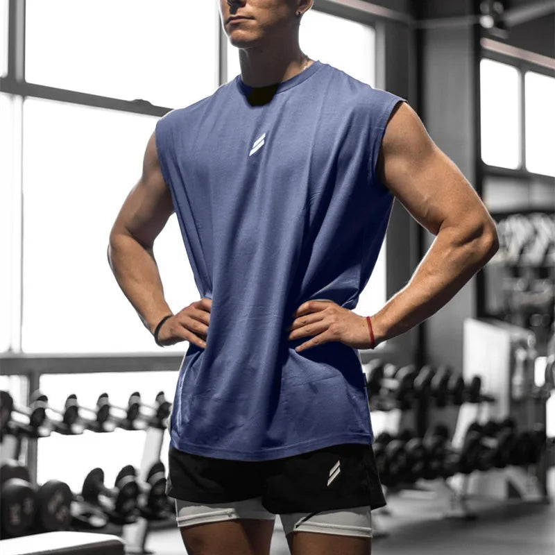 Summer Fitness Sports Tank Top Men's Breathable Loose Fit Training Sleeveless T-shirt Quick Drying vest male Fitness Clothing