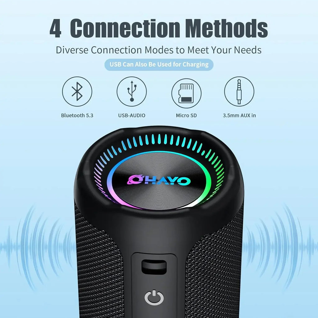 OHAYO Bluetooth Speaker with LED Light 35W HIFI Outdoor Loud Speaker IPX7 Waterproof, Enhanced Bass Sound, Wireless Stereo Pairing, Portable Wireless Speakers for Home Travel Sport