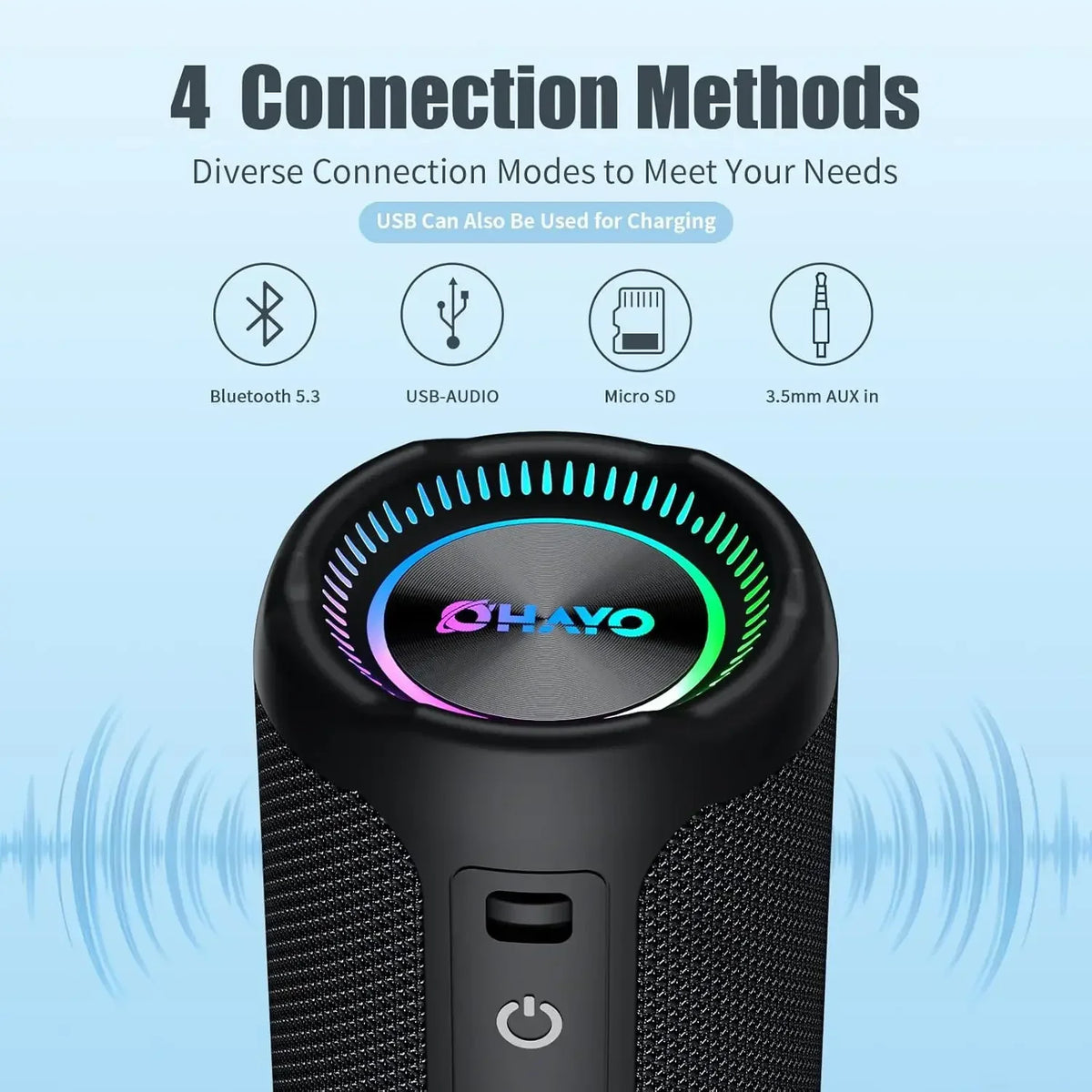 OHAYO Bluetooth Speaker with LED Light 35W HIFI Outdoor Loud Speaker IPX7 Waterproof, Enhanced Bass Sound, Wireless Stereo Pairing, Portable Wireless Speakers for Home Travel Sport