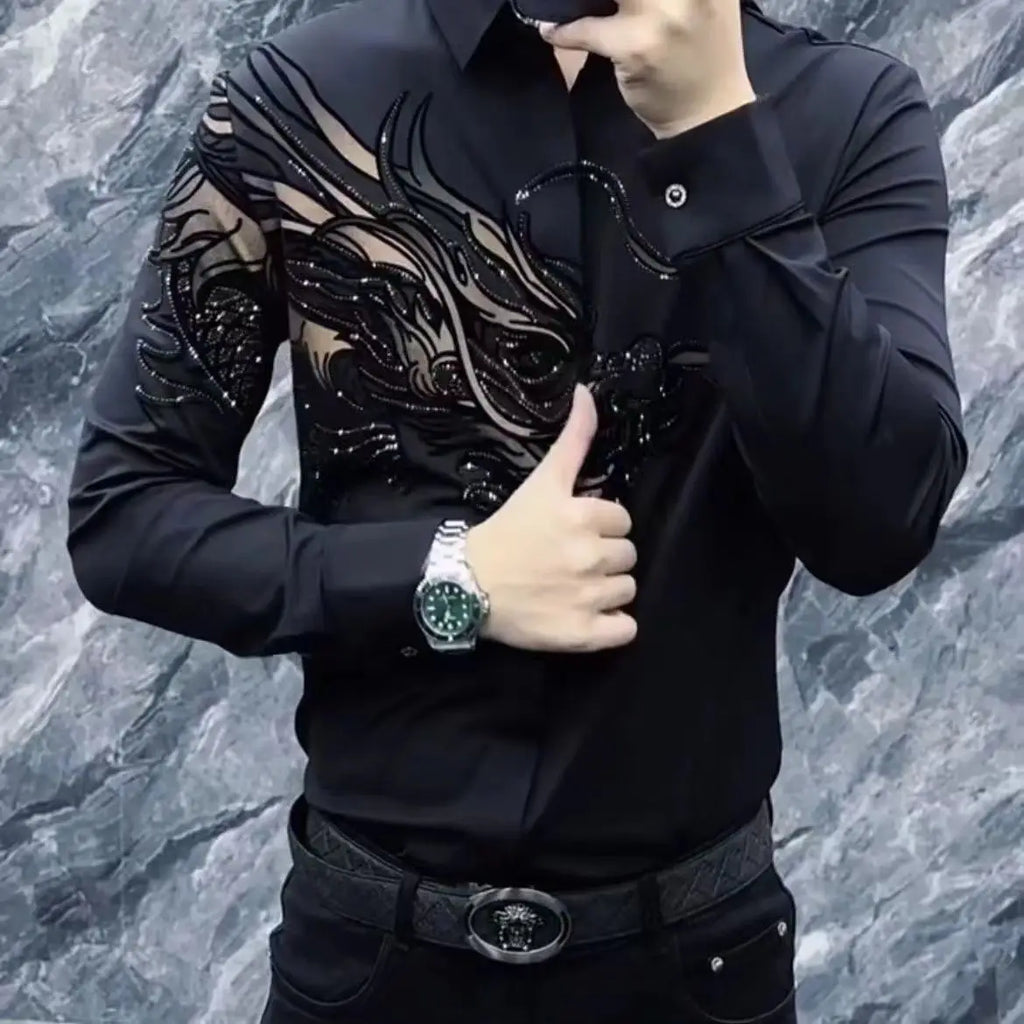 2025 Spring, Autumn and Winter New Men's High-end Printed Shirt Light Luxury Fashion Casual Trendy
