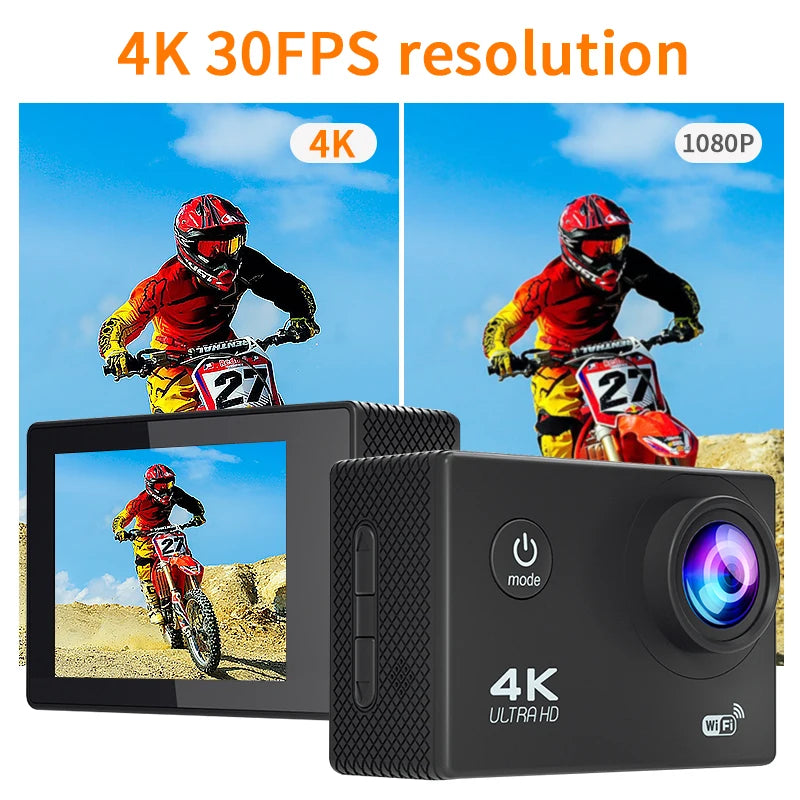 4K WiFi Action Camera Mini Waterproof DV Camcorder Outdoor 1080 Sport Bicycle Helmet Video Recording Cam with Remote Control
