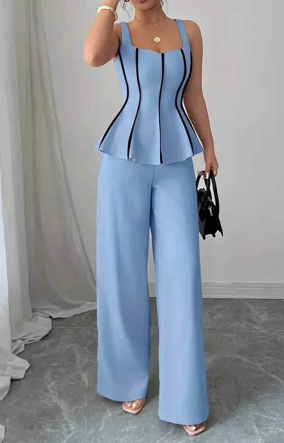 2026 Solid Color Elegant Two-piece Set Sexy Tube Top And Wide-leg Pants Outfit Vestidos Y2k Office Wedding Guest Business Casual