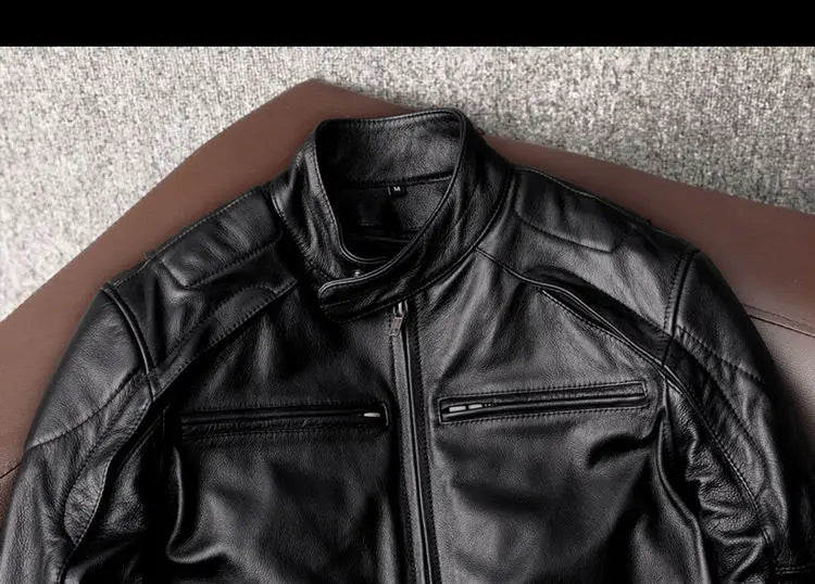 Genuine Leather Jacket Men 100% Cowhide Jacket Man Stand Collar Motorcycle Clothes Spring Autumn Winter 2024 New Leather Coat