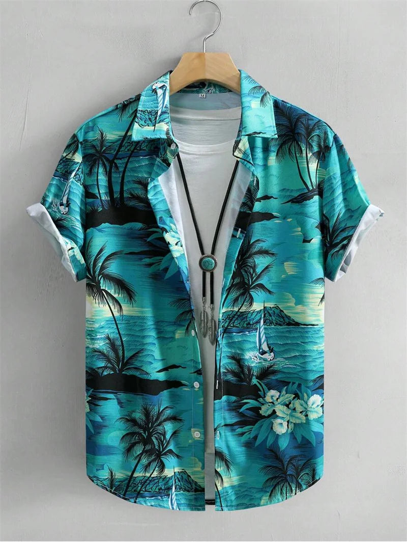 Parrot print tropical Hawaiian shirt men's casual short sleeved button down holiday beach shirt men's loose clothing