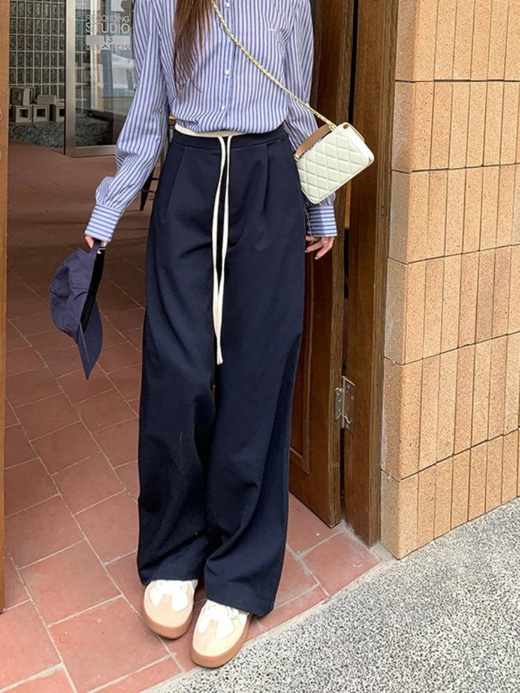 Elastic Waist Drawstring Loose Slim Casual Versatile Trousers 2026 Autumn New High Waist Women Wide Leg Suit Pants