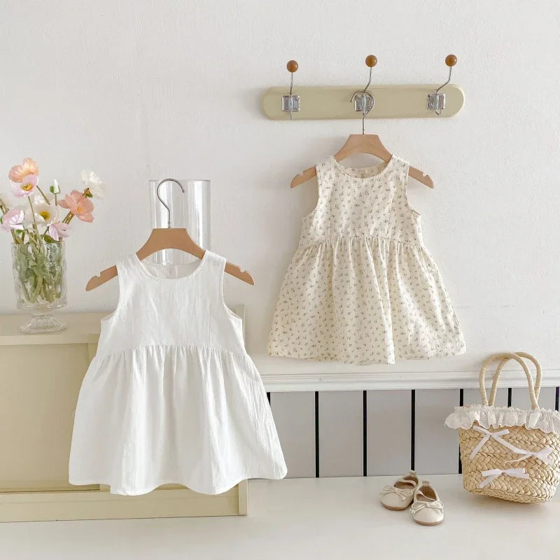 2025 Kids Clothes Summer Solid Dress Baby Girls Cotton Clothes Sleeveless Floral Dresses Children'S Vestidos Casual Clothing