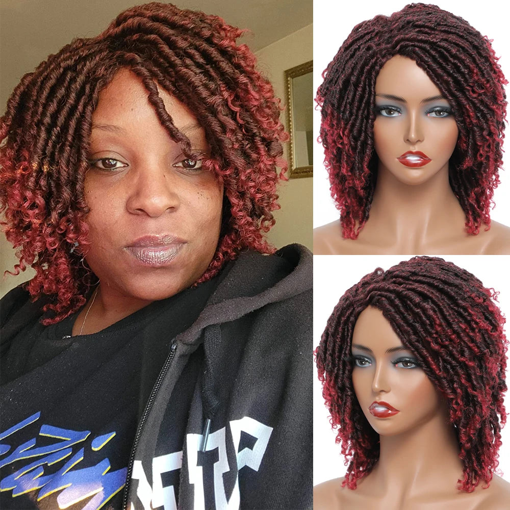 Short Dreadlock Wig Twist Braided Wigs for Black Women and Men Boho Afro Curly Synthetic Wig Faux Locs Braided Crochet Hair Wigs