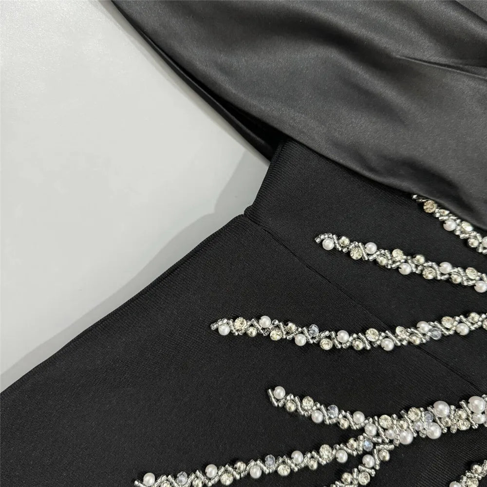 Women Sexy Off Shoulder Bandage Dress Beading Patchwork Clothes Club Party Celebrity Elegant Dresses