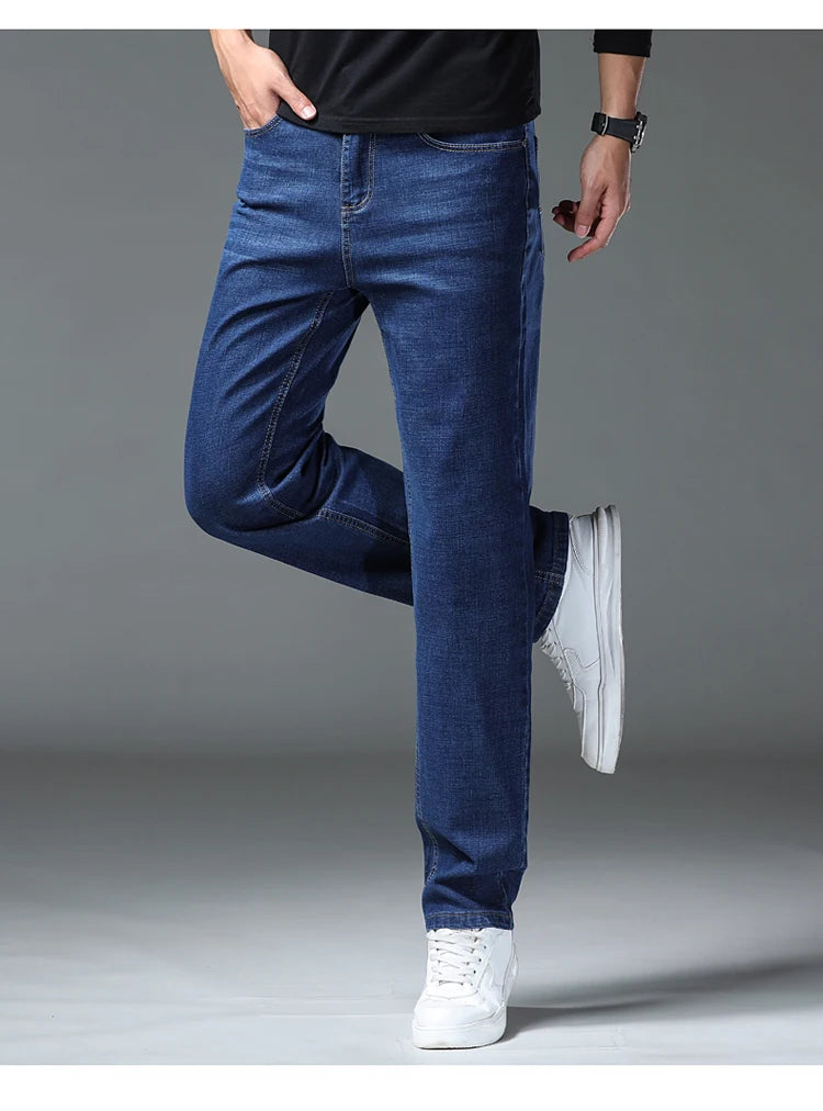 2026 New Men's Straight Denim Pants  Brand Clothes Black Blue  Jeans Classic Washed Stretch Cotton Business Casual Pants