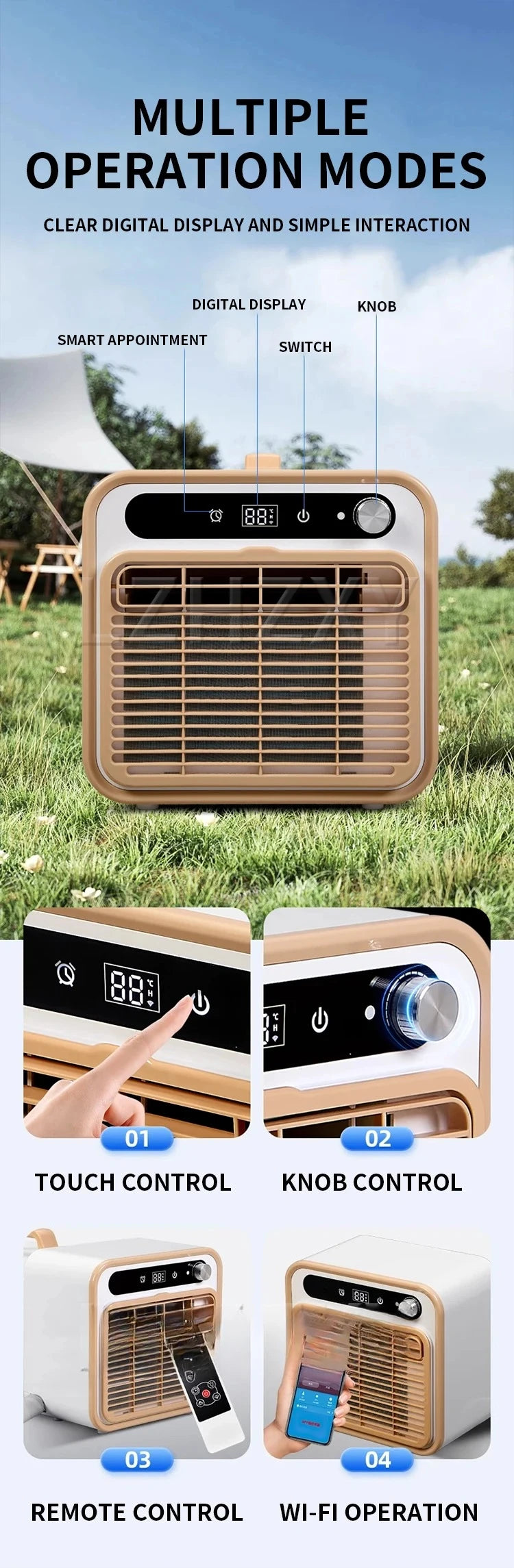 1500W Cooling 500W Portable Split Air Conditioner  Power 110V/220V No-Install Self-Evaporating for Camping Tent RV Car