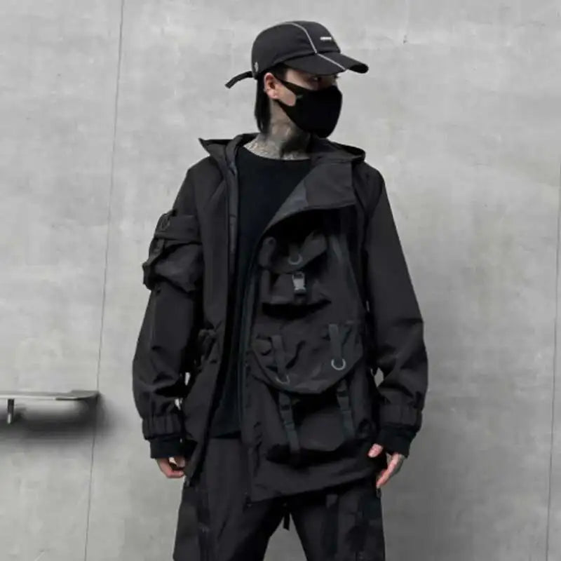 Men's Tide Dark Loose Techwear Jacket Trend High Street Leisure Function Charge Coat Workwear Coat
