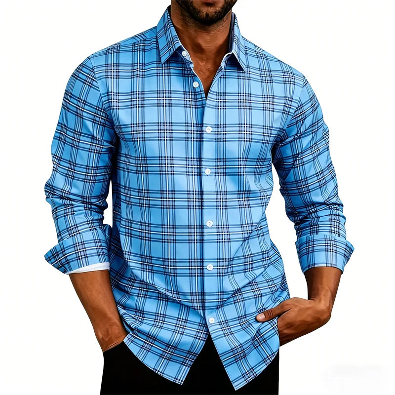 2026 New Men's Shirt Classic Plaid Long Sleeved Shirt Plaid Long Sleeved Formal Shirt Breathable and Comfortable XS-6XL Size