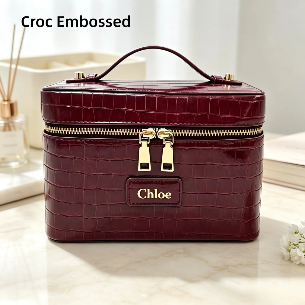 Customized Name PU Leather Cosmetic Bag with Zoned Storage and Large Capacity Travel Toiletry Bag for Autumn Winter New Arrivals