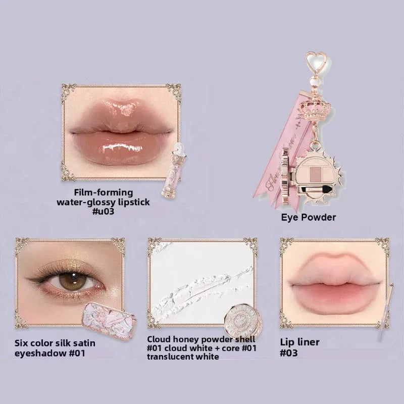 Flower Knows Knight Unicorn Makeup 5pcs Gift Set Lipstick Blush Cloud Setting Powder Lipliner Eyeshadow,Cosmetics Kit Maquillage
