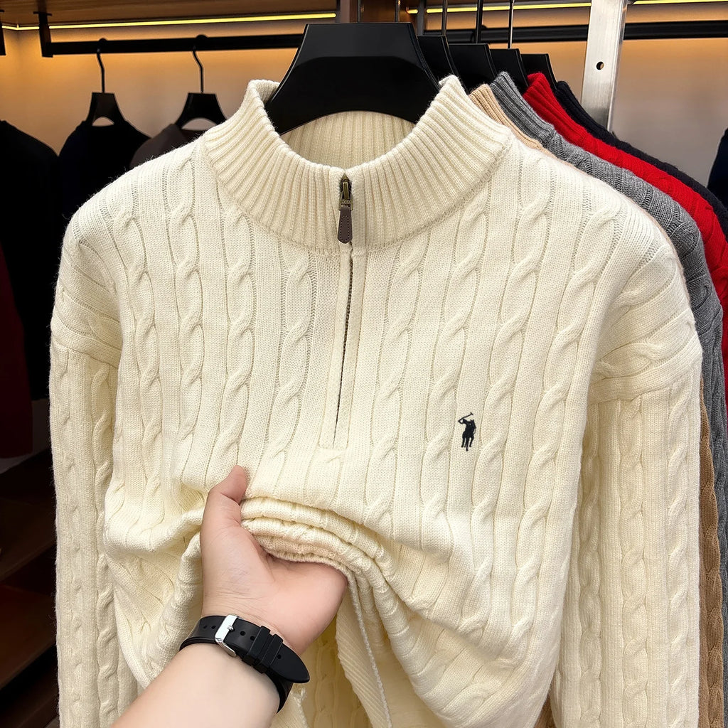 Fashion Half Zipper Sweater Men's Winter Warmth New exquisite jacquard design luxury brand golf pony embroidery knitted pullover