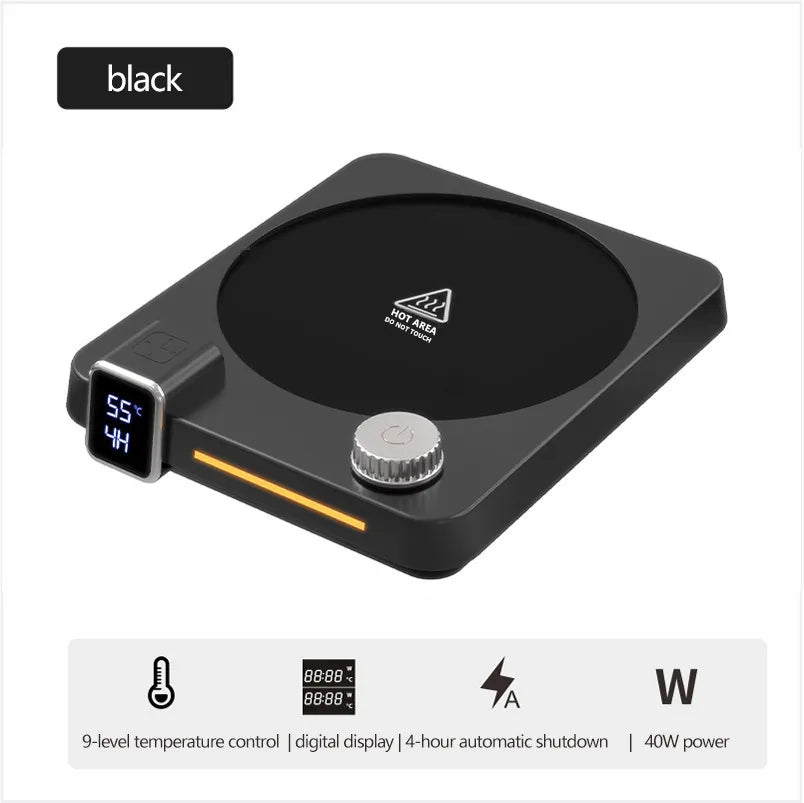 2025 New Thermostatic Cup Mat Coffee Heating Cup Mat Speed Heating Timer 9-speed Knob Control Dormitory Home Gift Cup Mat