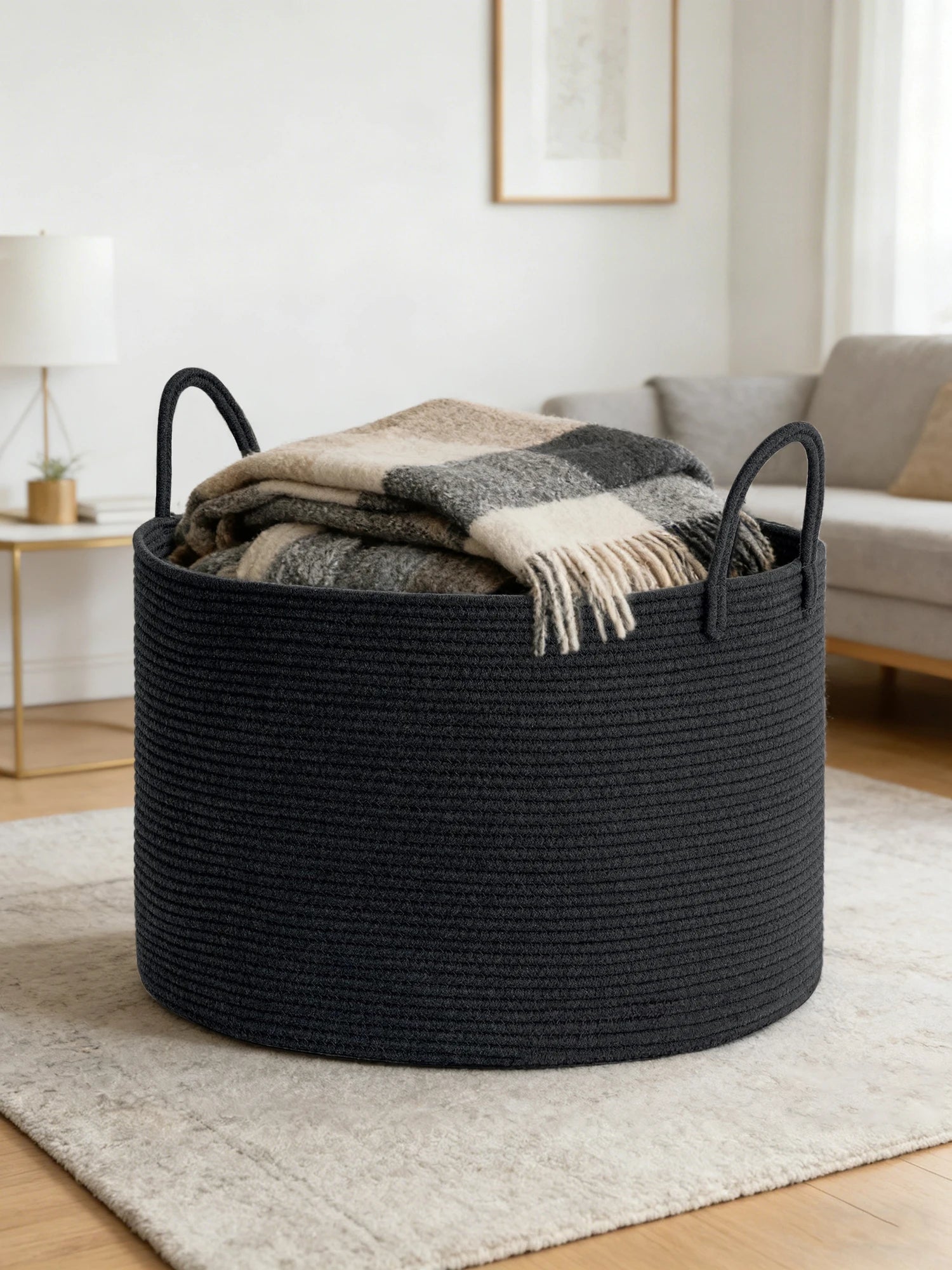 Extra Large Storage Basket, 70L Woven Blanket Storage for Living Room, Round Basket for Clothes, Big Laundry Hamper