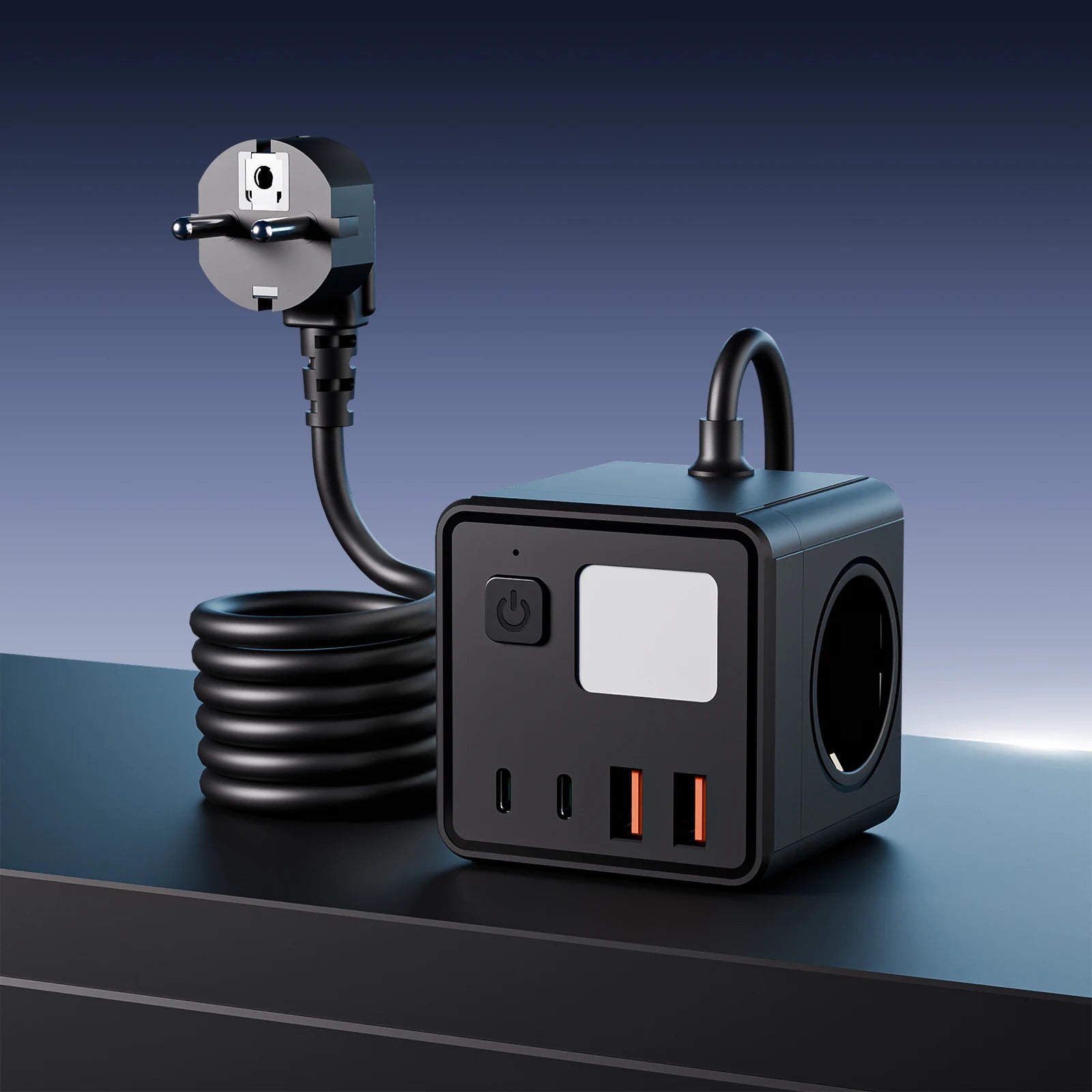 1 EU 8-in-1 power socket, with 1.5-meter extension cord power board, 3 AC sockets & 2 USB & 2 Type-C & dimmable small night ligh