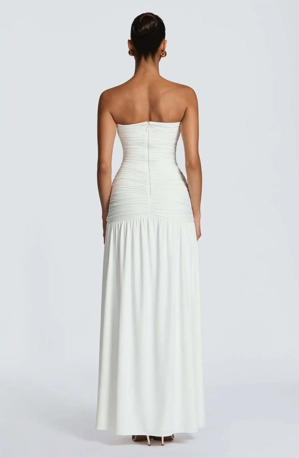 Elegant Lady Solid Maxi Dress Sleeveless Off Shoulder Deep V-neck High Split Pleated Satin Gown 2026 Women New Dinner Party Wear