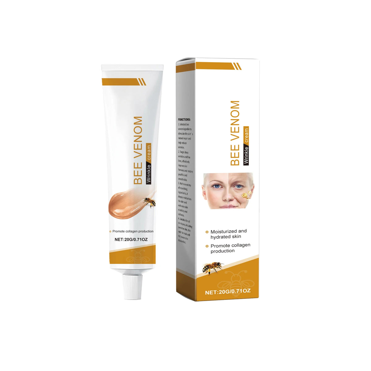 Bee Venom Wrinkle Removal Cream Anti Sagging Antioxidant Moisturizing Facial Lifting Tighten Skin Care Bee Venom Face Cream 20g