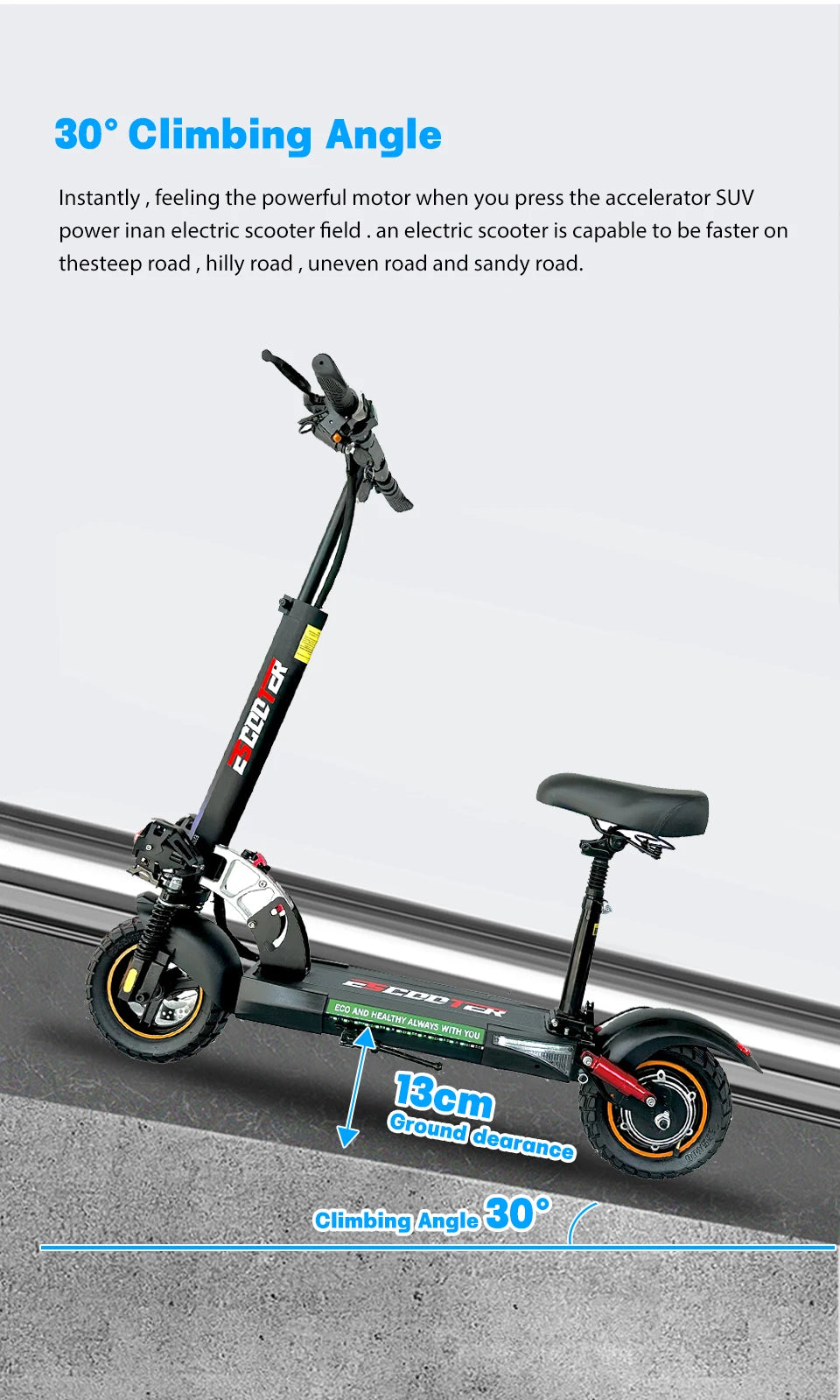 800W Powerful Electric Scooter 48V 13Ah Max Speed 45km/h Long Range 10'' Tires Dual Shock Absorbing Folding EScooter for Adults