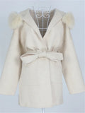 Real Fur Wool Outerwear Wool Blends Coat Natural Fox Fur Collar Hooded Cashmere Winter Jacket for Women Streetwear High Street