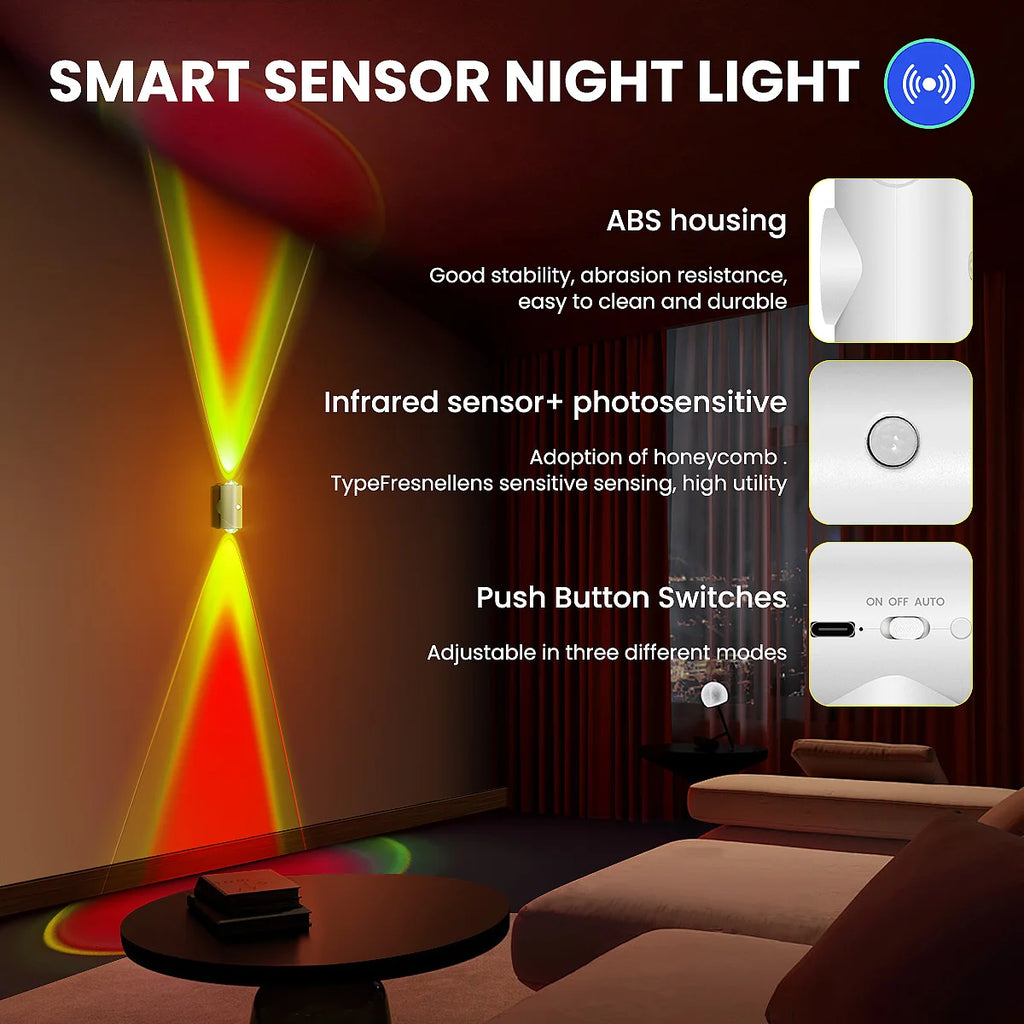 Rechargeable LED Night Lights with Motion Sensor Wall Lights, RGB Gradient Ambient Light, Dimmable Indoor Lamps, Magnetic Step L