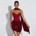 Pleated Slim Bodycon Dress Women Strapless Mini 2026 Spring Summer Dress Sequin Evening Nightclub Sexy Party Dresses