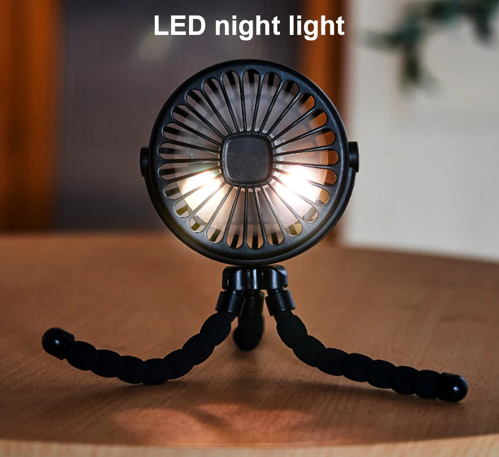 Baby Stroller Fan Folding Portable Octopus Mini Fan USB Rechargeable 3 Speed HandHeld Small Fan Flexible Tripod for Baby Outdoor