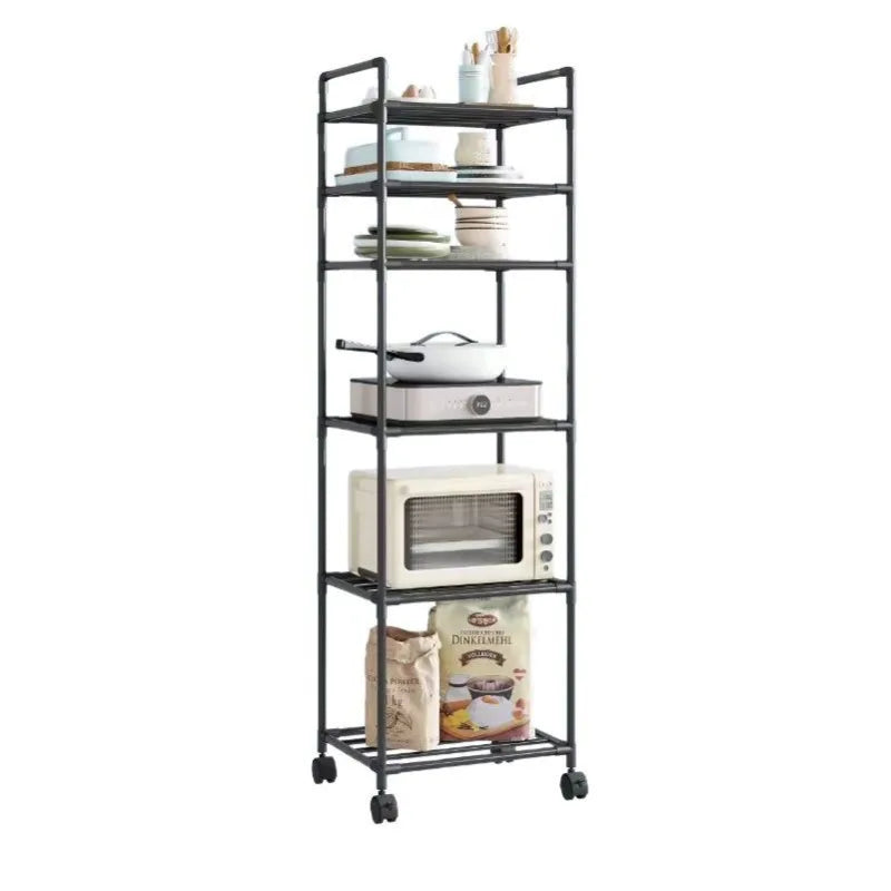 Kitchen Storage Rack Multilayer No Drill Rolling Shelf for Pots Microwave Oven Vegetables Organizer