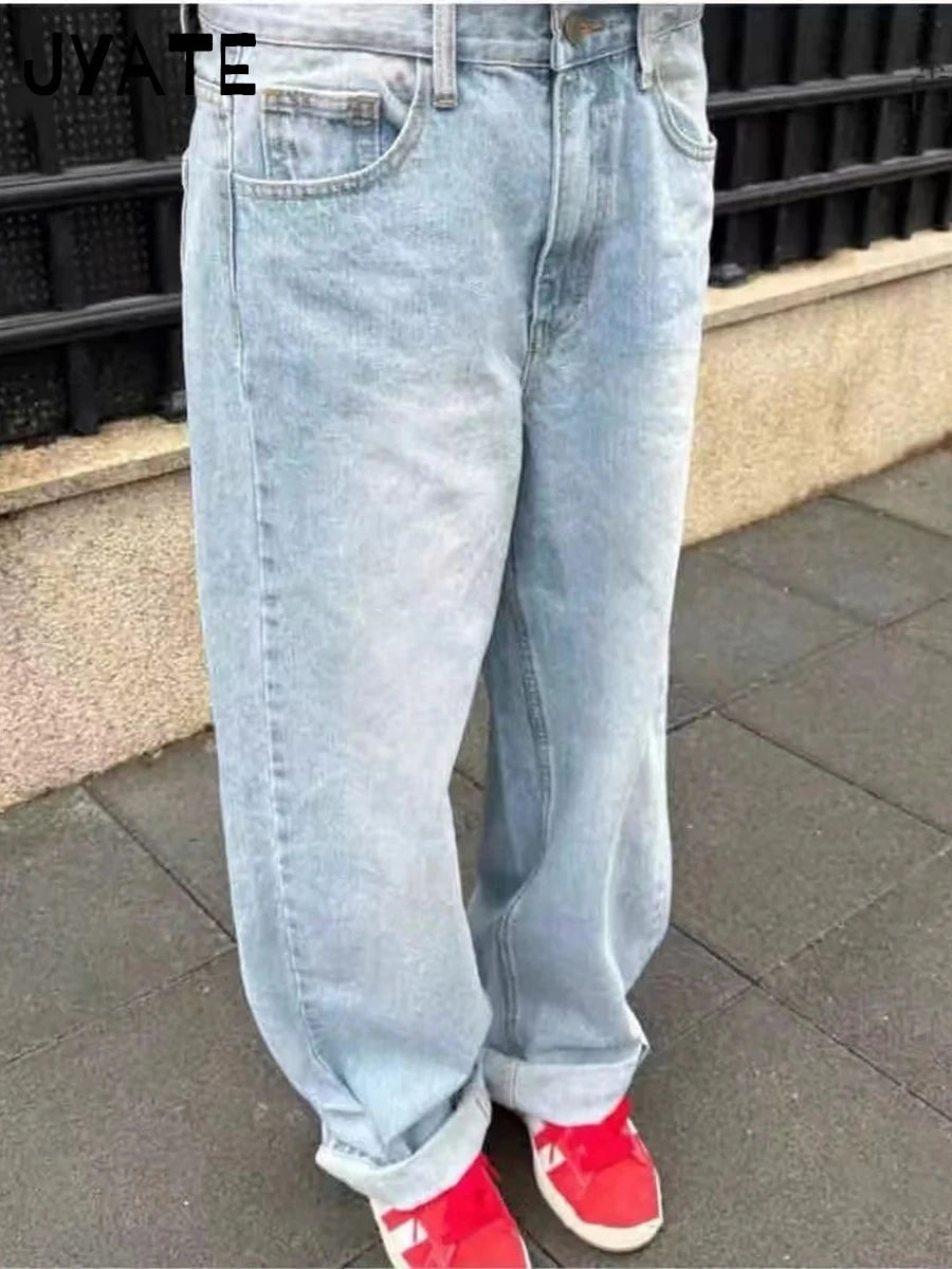 American Vintage Distressed Jeans Women Summer High Waist Pockets Straight Denim Pants Streetwear Loose Retro Baggy Trousers Y2K