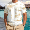 2025 Summer New Men's Short-sleeved Top Palm Tree Print T-shirt Fashion Vacation Beach Casual Pattern