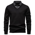 Autumn Winter Men's Fake Two-Piece Knitted Pullovers Fashion Slim Fit Turn Down Collar Knit Sweater Men Fleece Warm Pullovers