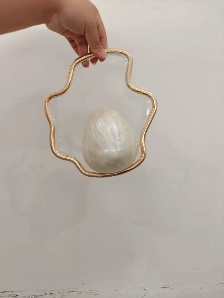 Egg Shape Acrylic Iron Box Handbag,Women Irregular Metal Frame Evening Bag,Luxury Wedding Elegant Party White Clutch Purse
