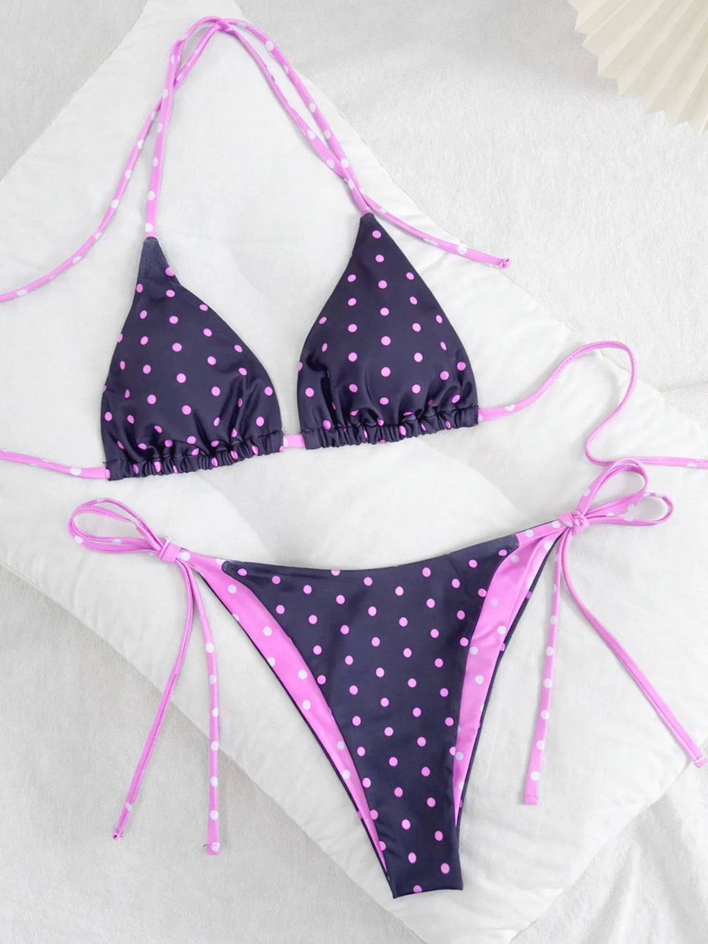 2026 Retro Polka Dot Tie Side Bikini Set for Women, Sexy Push Up Halter Neck Swimwear, High Waist Beach Bathing Suit, Summer