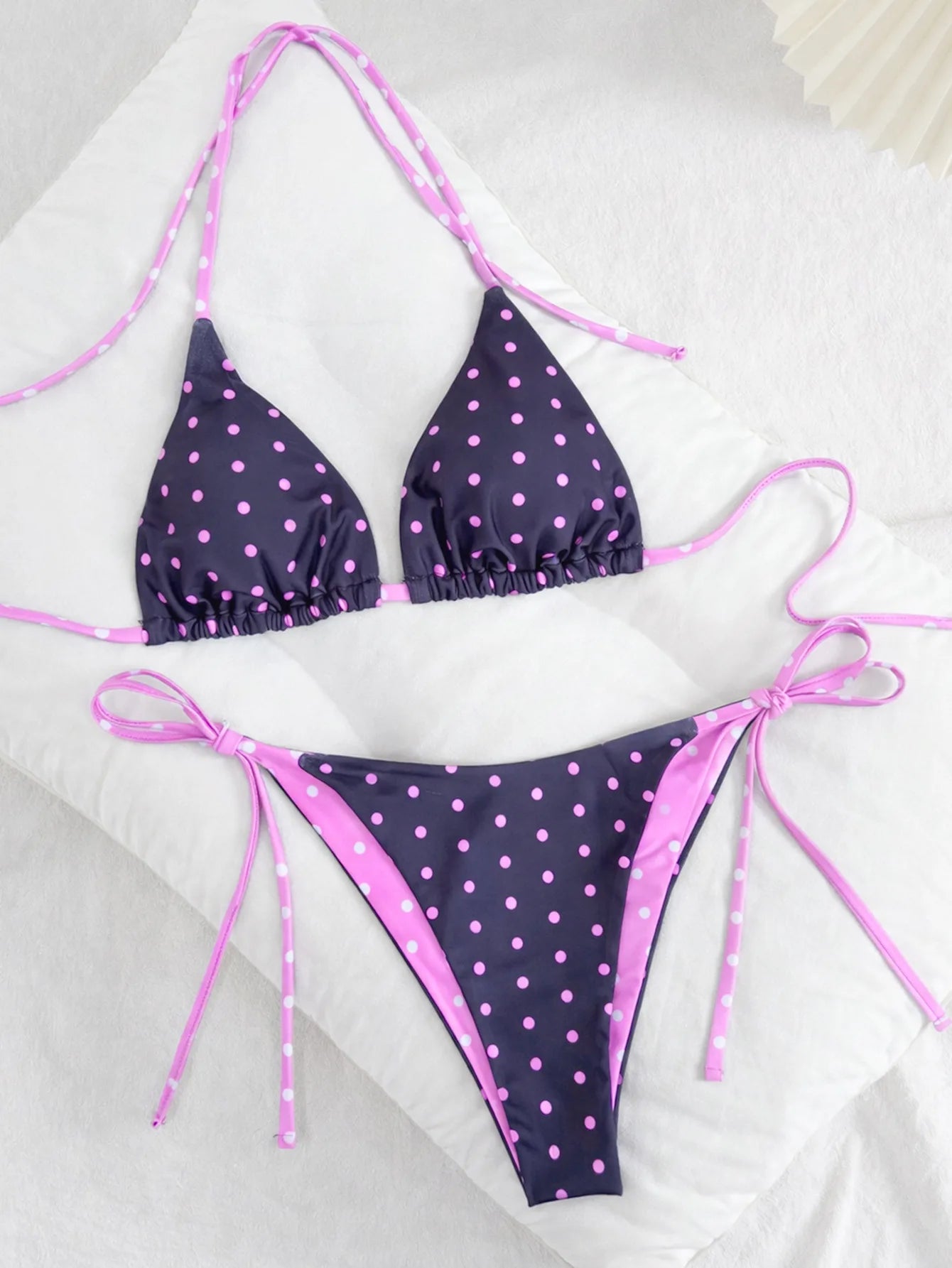 2026 Retro Polka Dot Tie Side Bikini Set for Women, Sexy Push Up Halter Neck Swimwear, High Waist Beach Bathing Suit, Summer