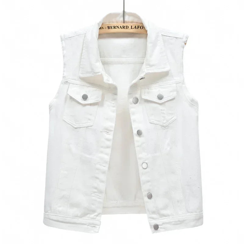 Denim Vest for Women Jacket Spring Streetwear Women Clothing Autumn Coats Fashion Clothes Casual Vintage Elegant Sleeveless