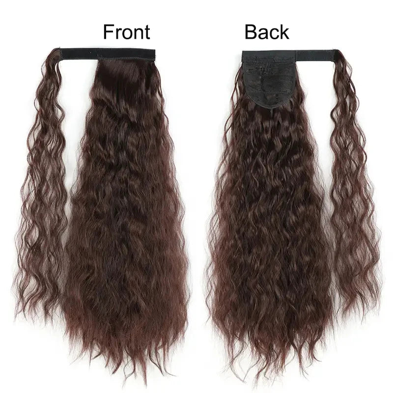 22 Inches Corn Wave Style Wrap Around Synthetic Ponytail With Clips Easy to Use Ponytail Hair Extension