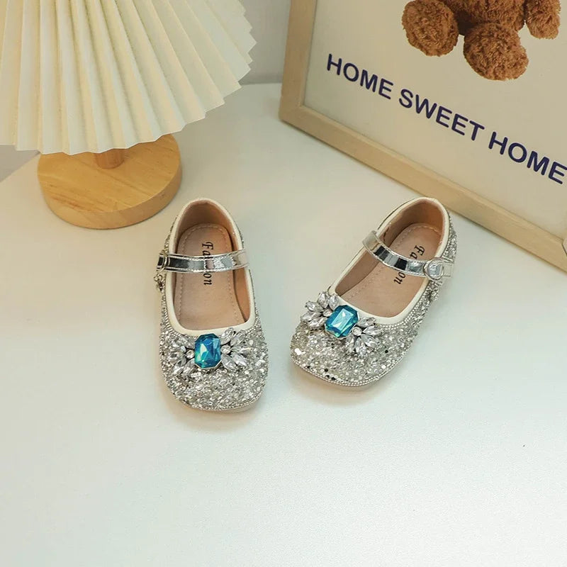 Little Girl Leather Shoes Spring Autumn Luxury Rhinestone Children's Flats Fashion Sequins Kids Causal Princess Ballet Shoes