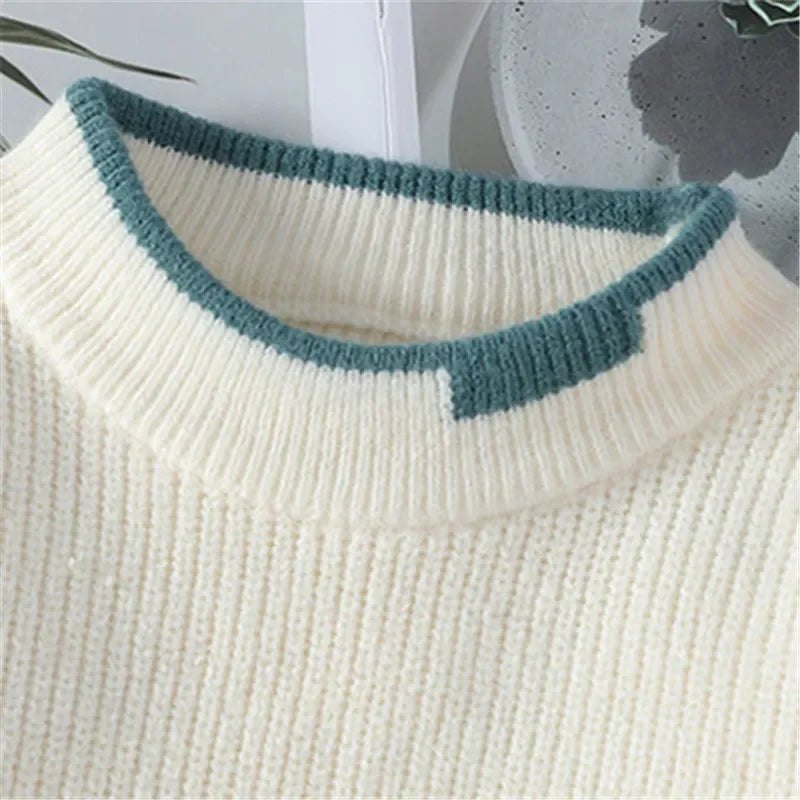 Men's Mock Neck Knitted Sweater Fashion Patchwork Knitting Pullovers Men Autumn Winter Daily Casual Warm Pullover Sweaters