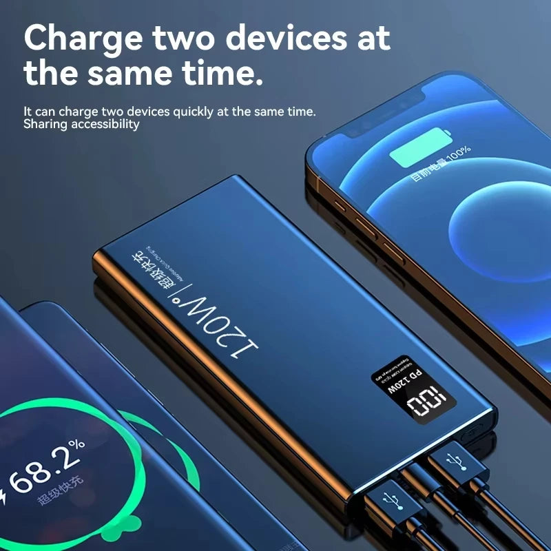 120W Power Bank 50000mAh Super Fast Charging 100% Sufficient Capacity Portable Battery Charger Digital Display For iPhone Xiaomi