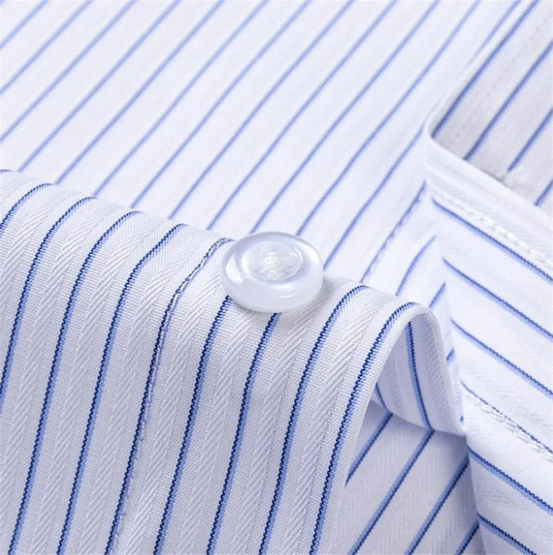 Men Formal Shirt Short Sleeve Office Solid Color Striped Fashion Business Pocket White Social Shirt Men's Clothing 5XL 6XL